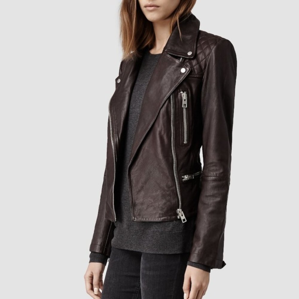 NWT All Saints Bleeker Biker Jacker - Leather - 0 - Brown - Picture 2 of 8